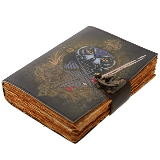 Leather Journal with Printed Owl with Sword symbolizing “Power of Wisdom”